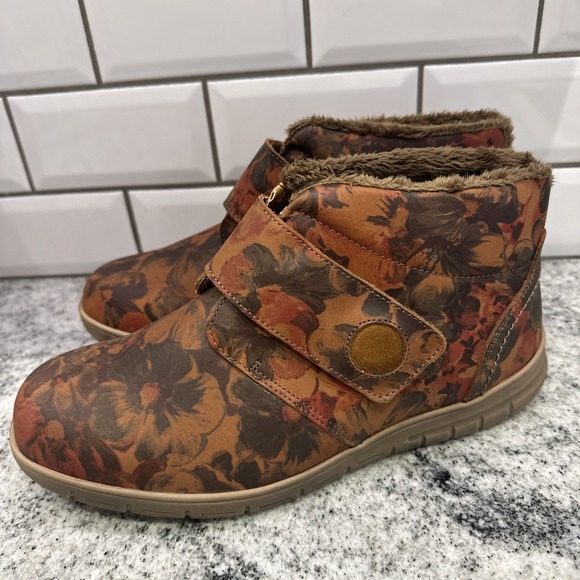 Cosyfeet Womens Boot Martha 10.5 Roomy Diabetes Swollen Feet Nubuck Floral Brown - Picture 3 of 10